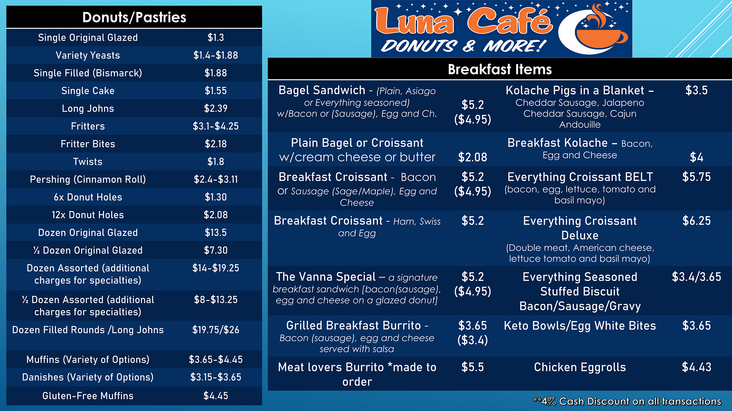Menu | Luna Café Donuts and More